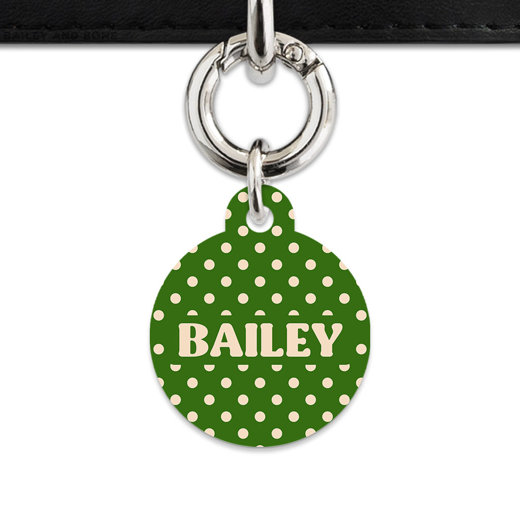Green And Beige Polka Dots Pet ID Tag