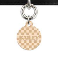 Beige And Tan Checkers Pet ID Tag