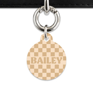 Beige And Tan Checkers Pet ID Tag