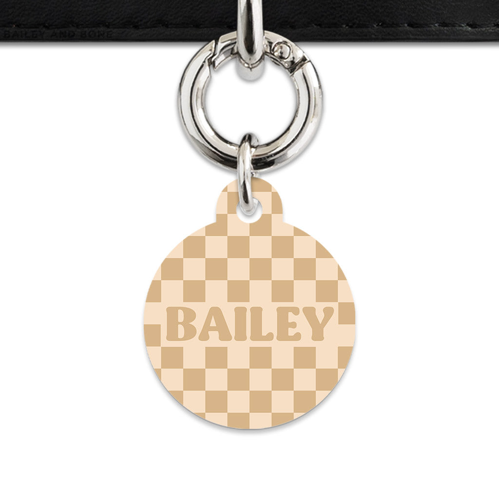 Beige And Tan Checkers Pet ID Tag