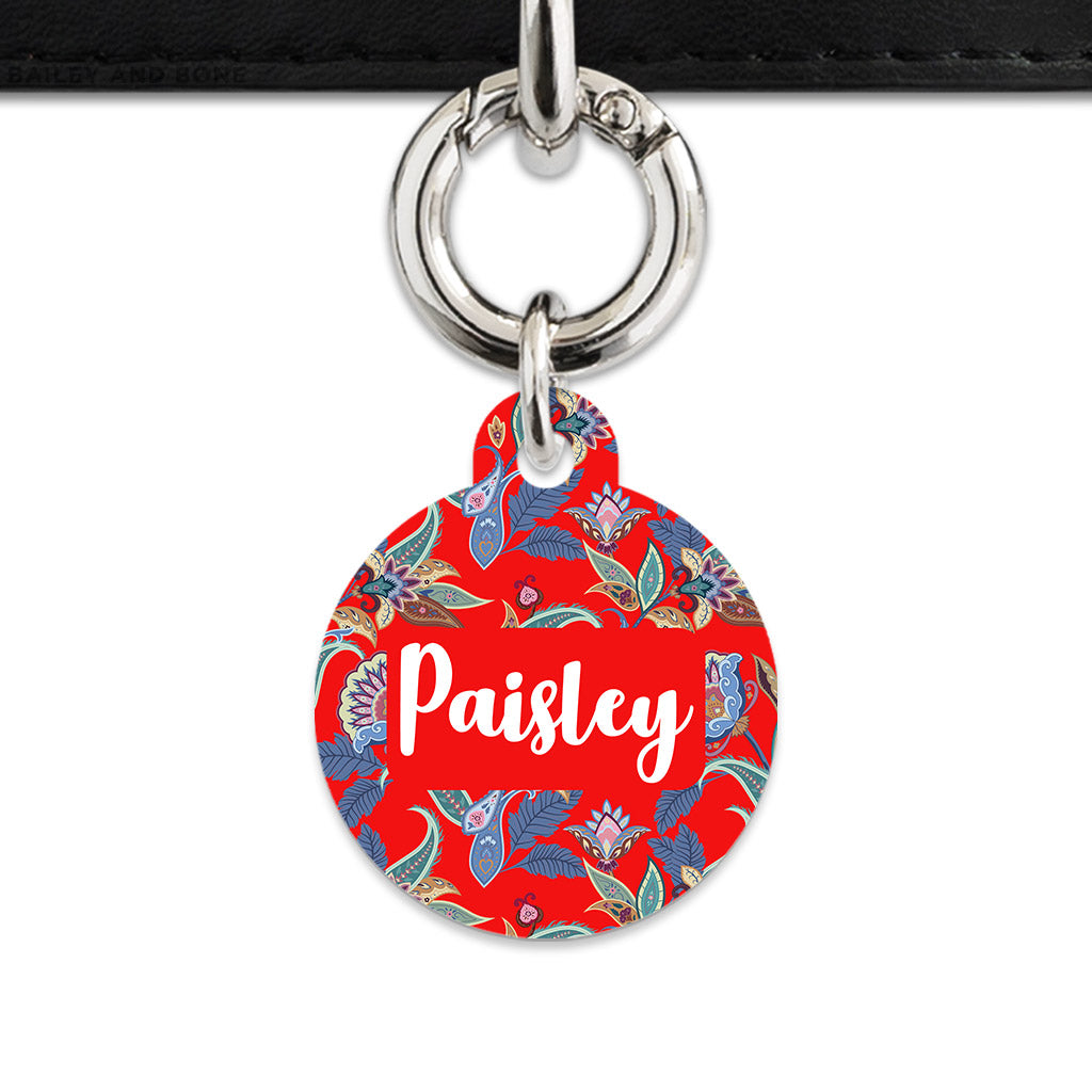 Red Paisley Pattern Pet ID Tag