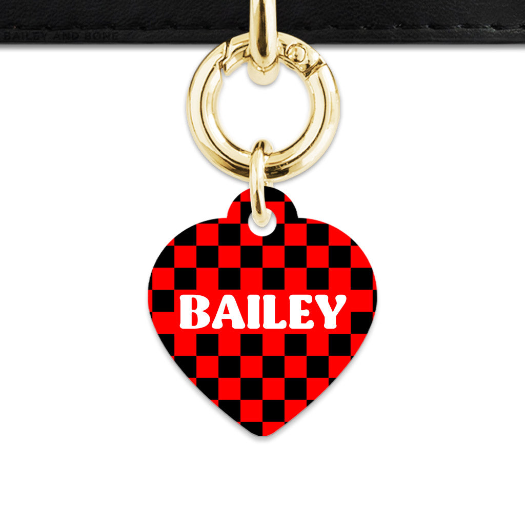 Black And Red Checkers Pet ID Tag