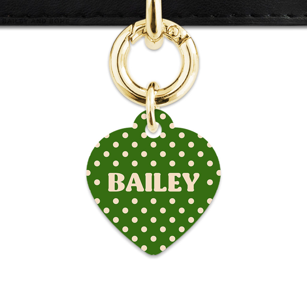Green And Beige Polka Dots Pet ID Tag