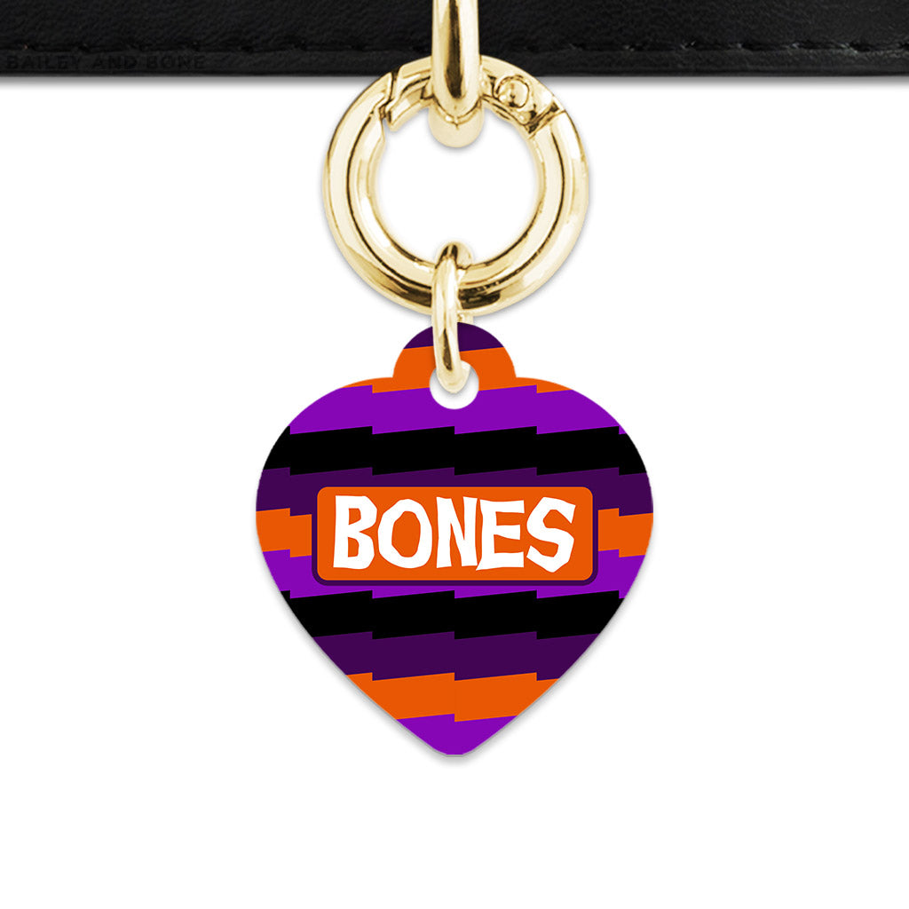 Purple And Orange Spooky Stripes Pet ID Tag