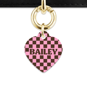 Pink And Brown Checkers Pet ID Tag