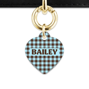 Blue And Brown Gingham Pet ID Tag