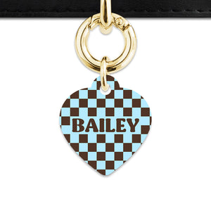 Blue And Brown Checkers Pet ID Tag
