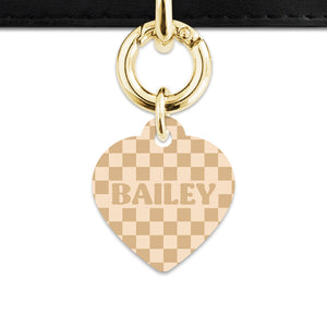 Beige And Tan Checkers Pet ID Tag