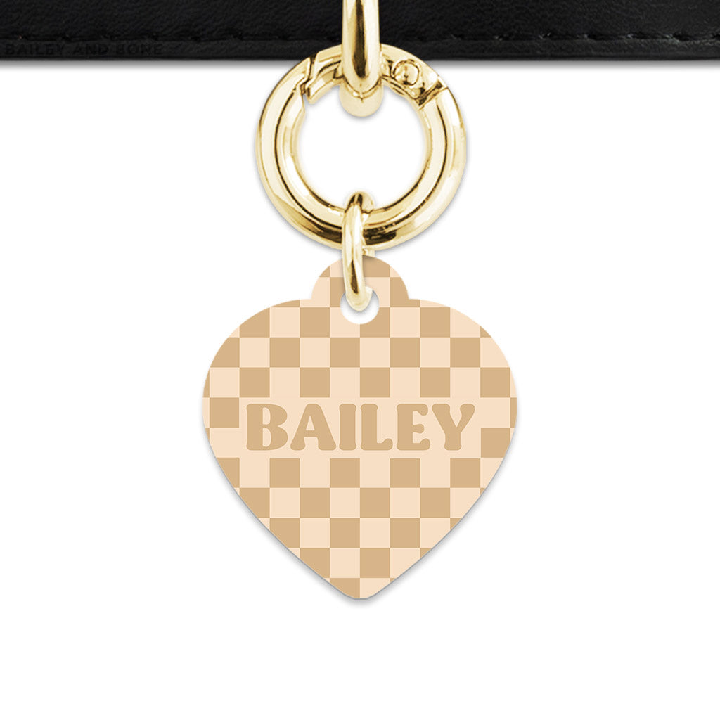 Beige And Tan Checkers Pet ID Tag