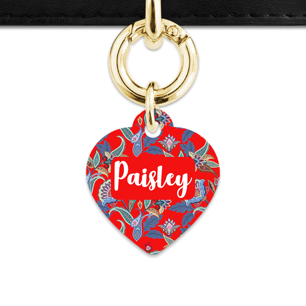 Red Paisley Pattern Pet ID Tag