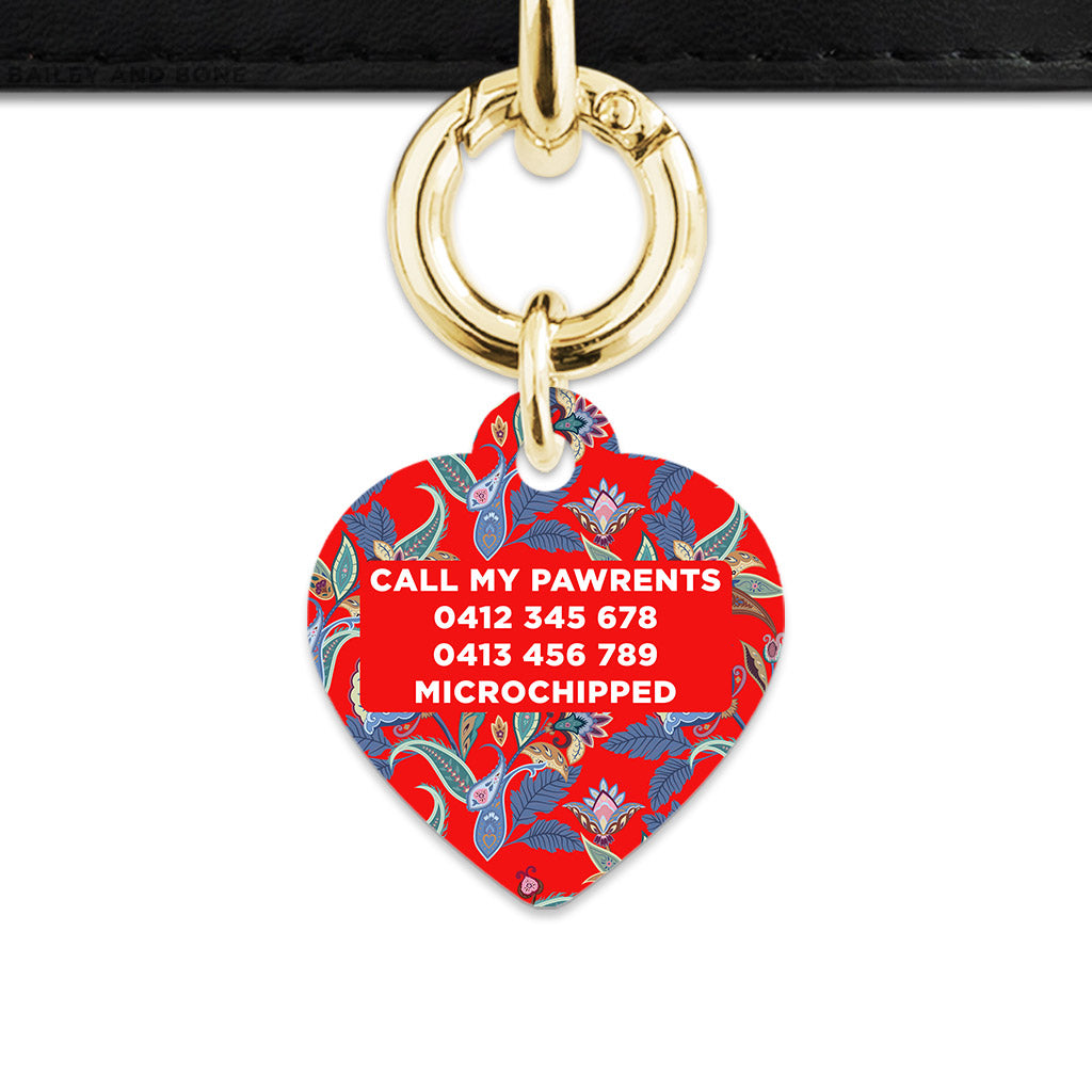Red Paisley Pattern Pet ID Tag