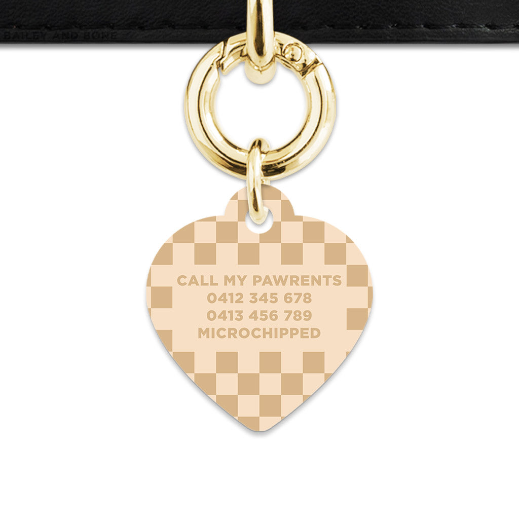 Beige And Tan Checkers Pet ID Tag