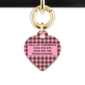 Pink And Brown Gingham Pet ID Tag