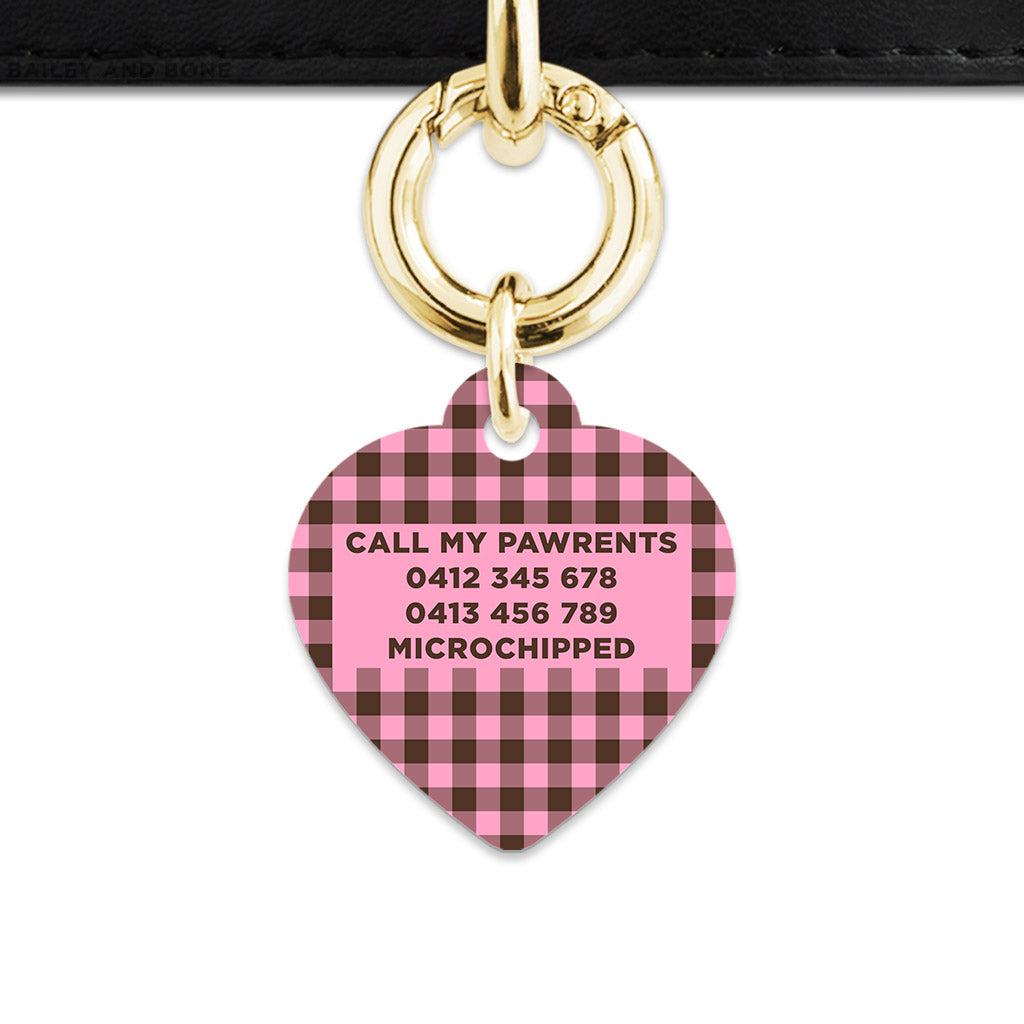 Pink And Brown Gingham Pet ID Tag