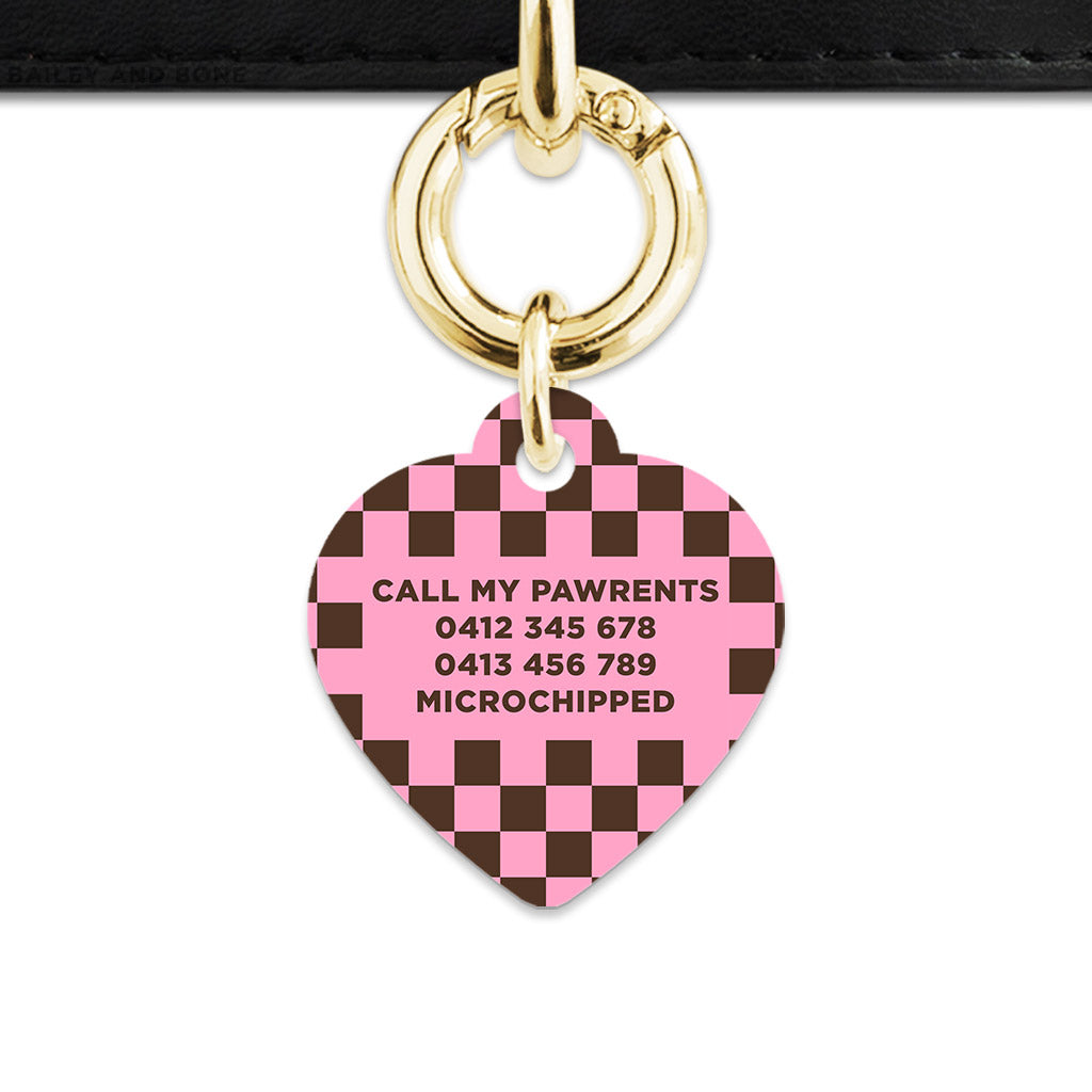 Pink And Brown Checkers Pet ID Tag