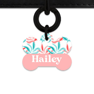 Pink And Blue Tropical Leaves Pet ID Tag