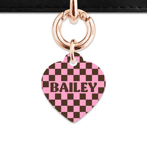 Pink And Brown Checkers Pet ID Tag