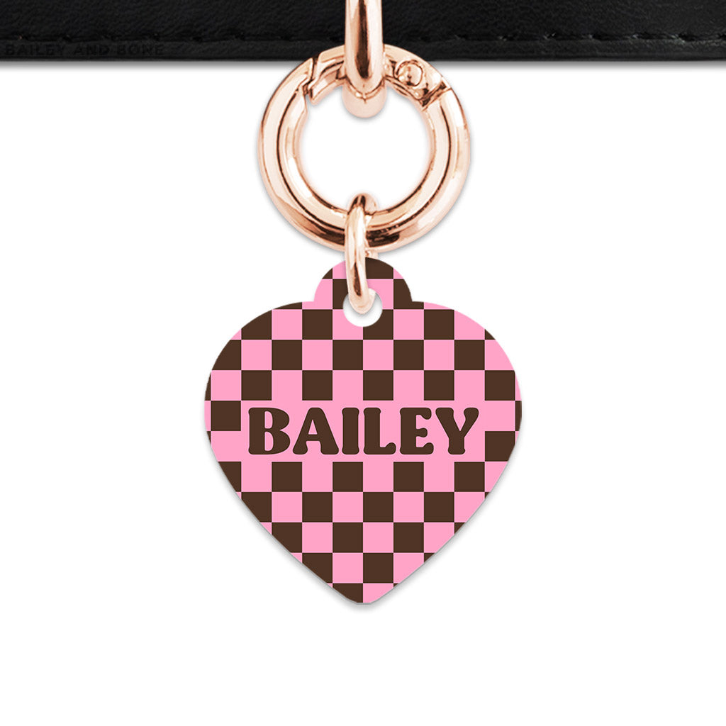 Pink And Brown Checkers Pet ID Tag