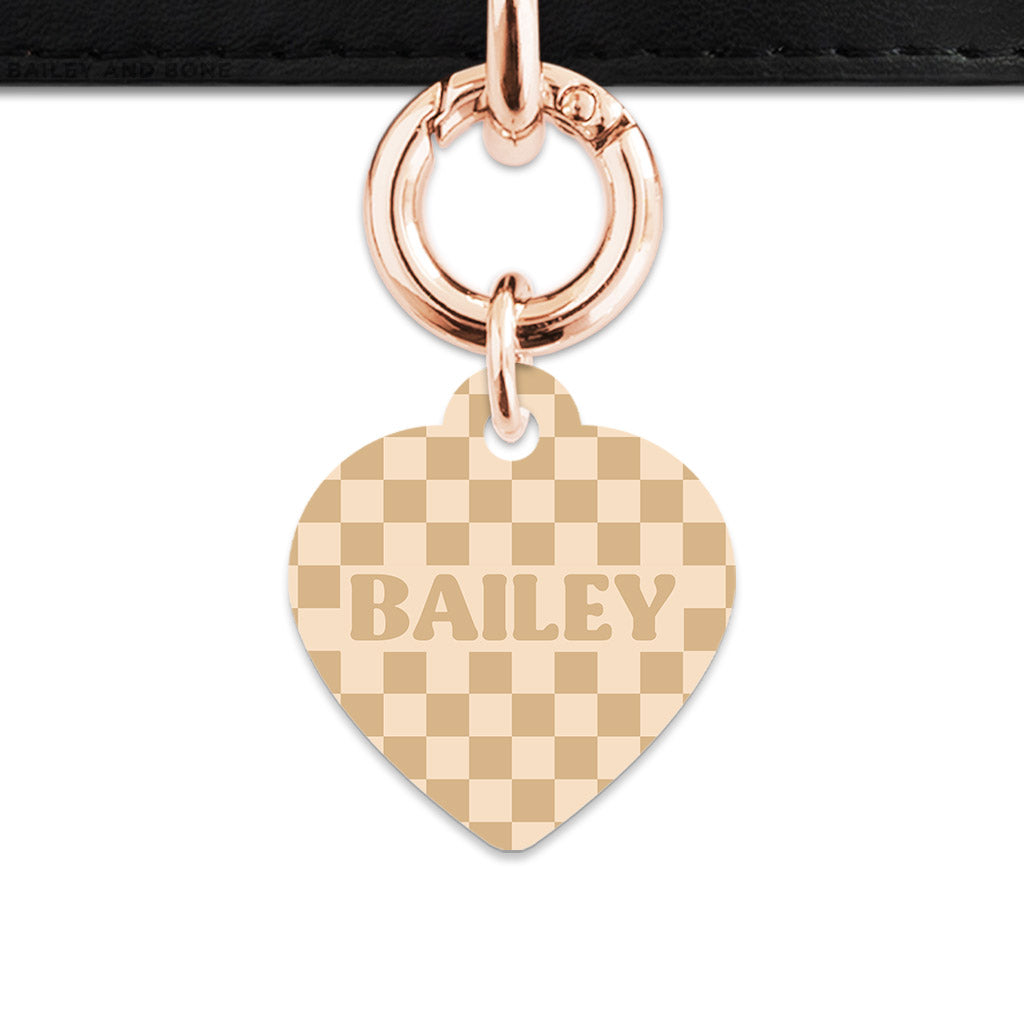 Beige And Tan Checkers Pet ID Tag