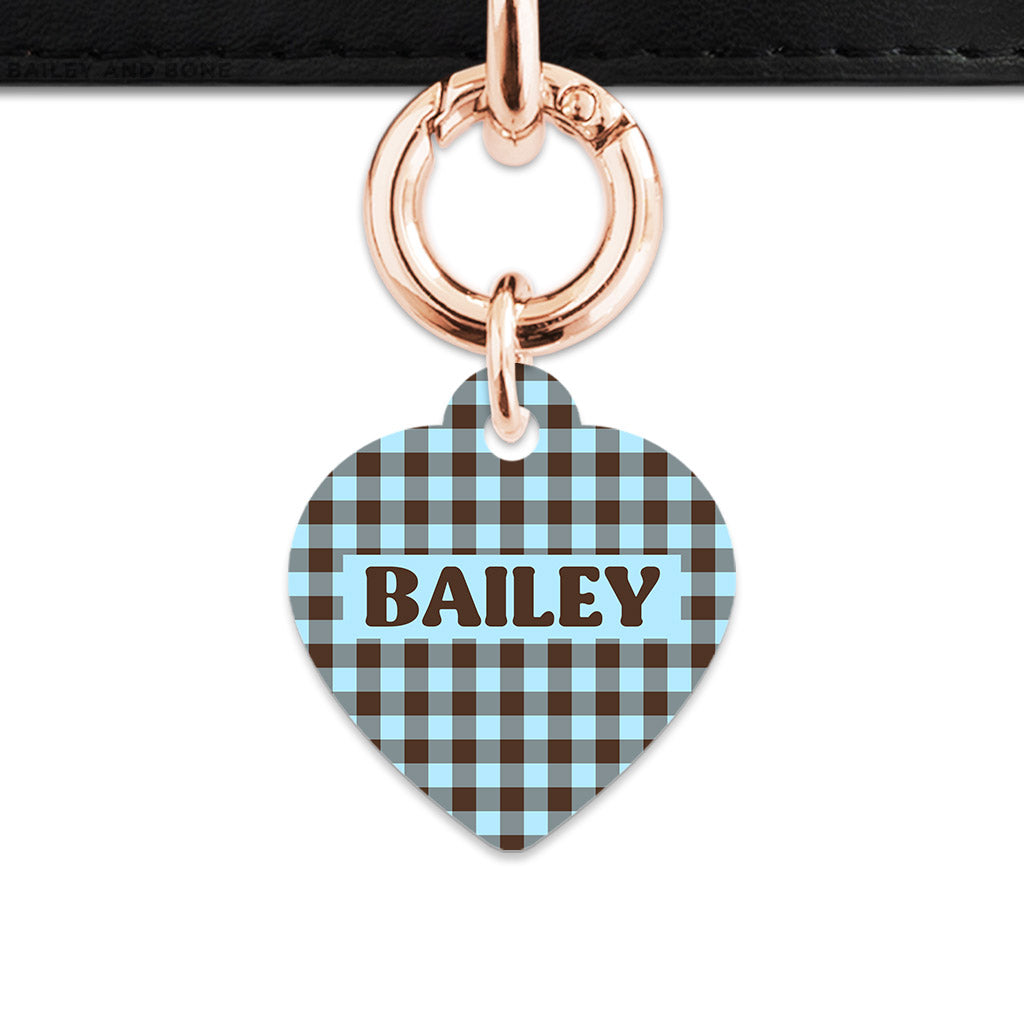 Blue And Brown Gingham Pet ID Tag