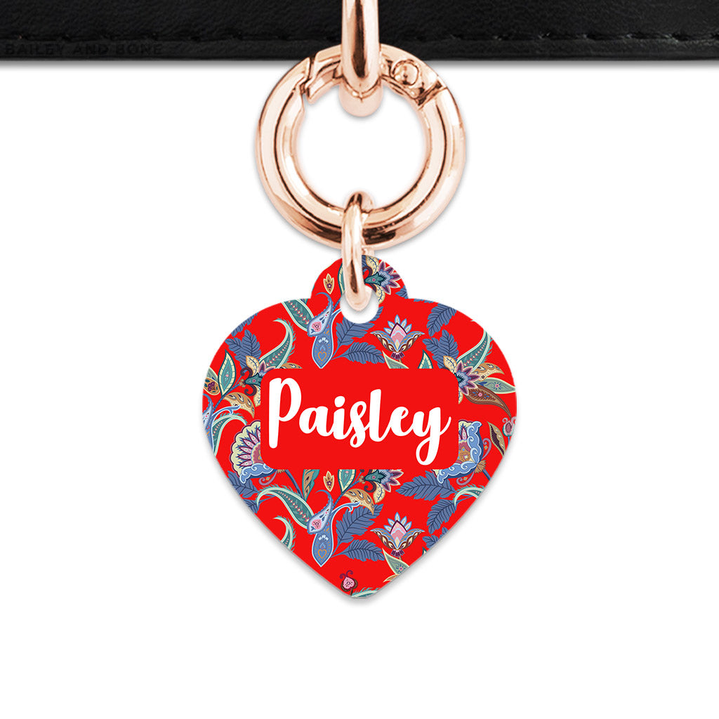 Red Paisley Pattern Pet ID Tag