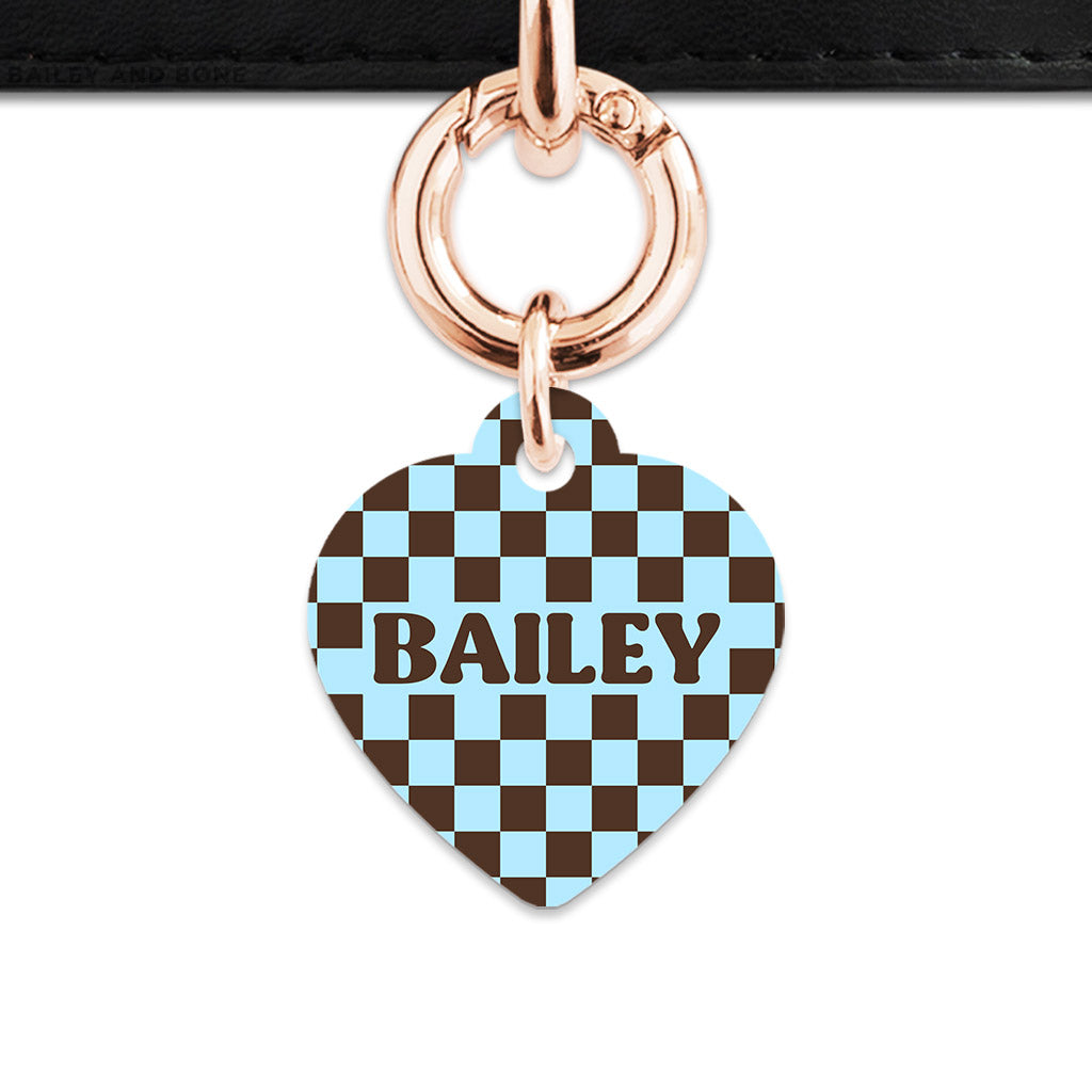 Blue And Brown Checkers Pet ID Tag