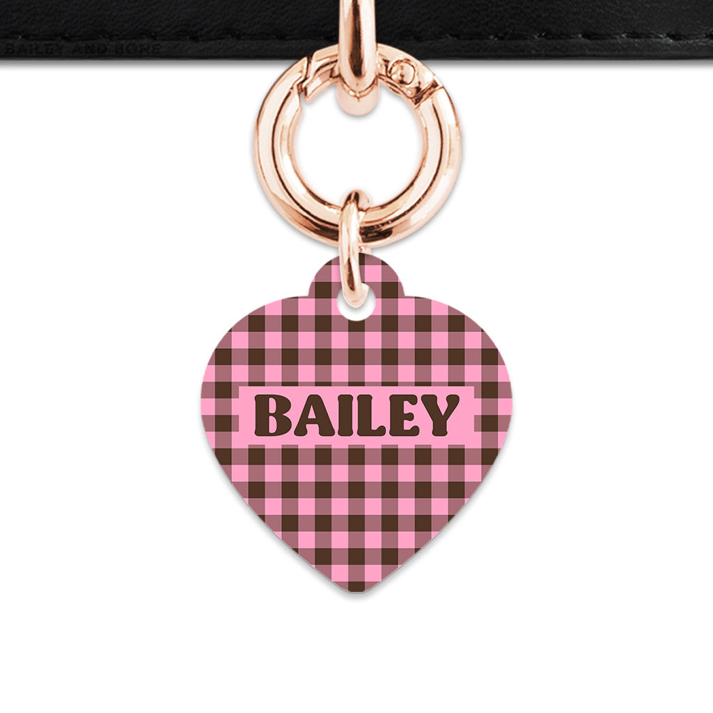 Pink And Brown Gingham Pet ID Tag