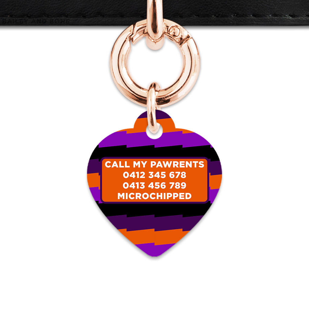 Purple And Orange Spooky Stripes Pet ID Tag