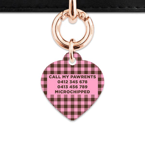 Pink And Brown Gingham Pet ID Tag