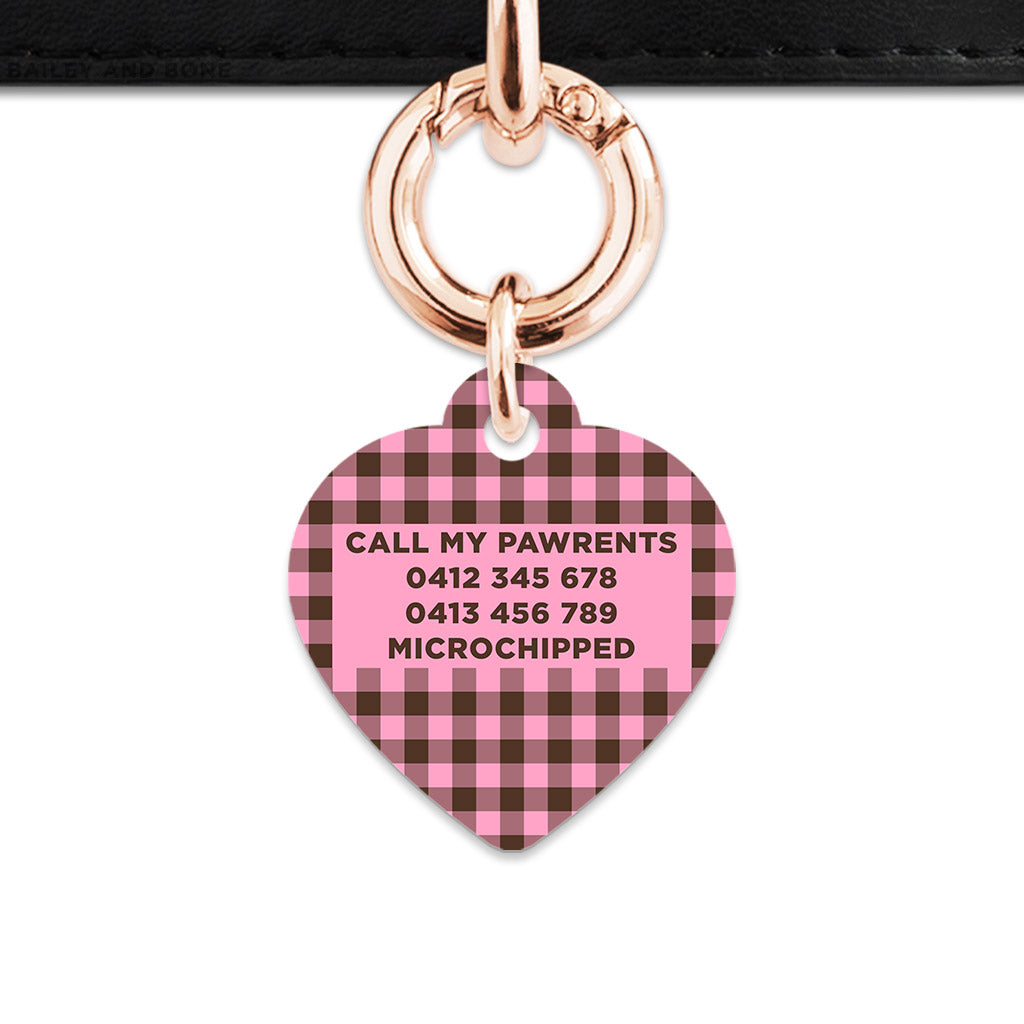 Pink And Brown Gingham Pet ID Tag