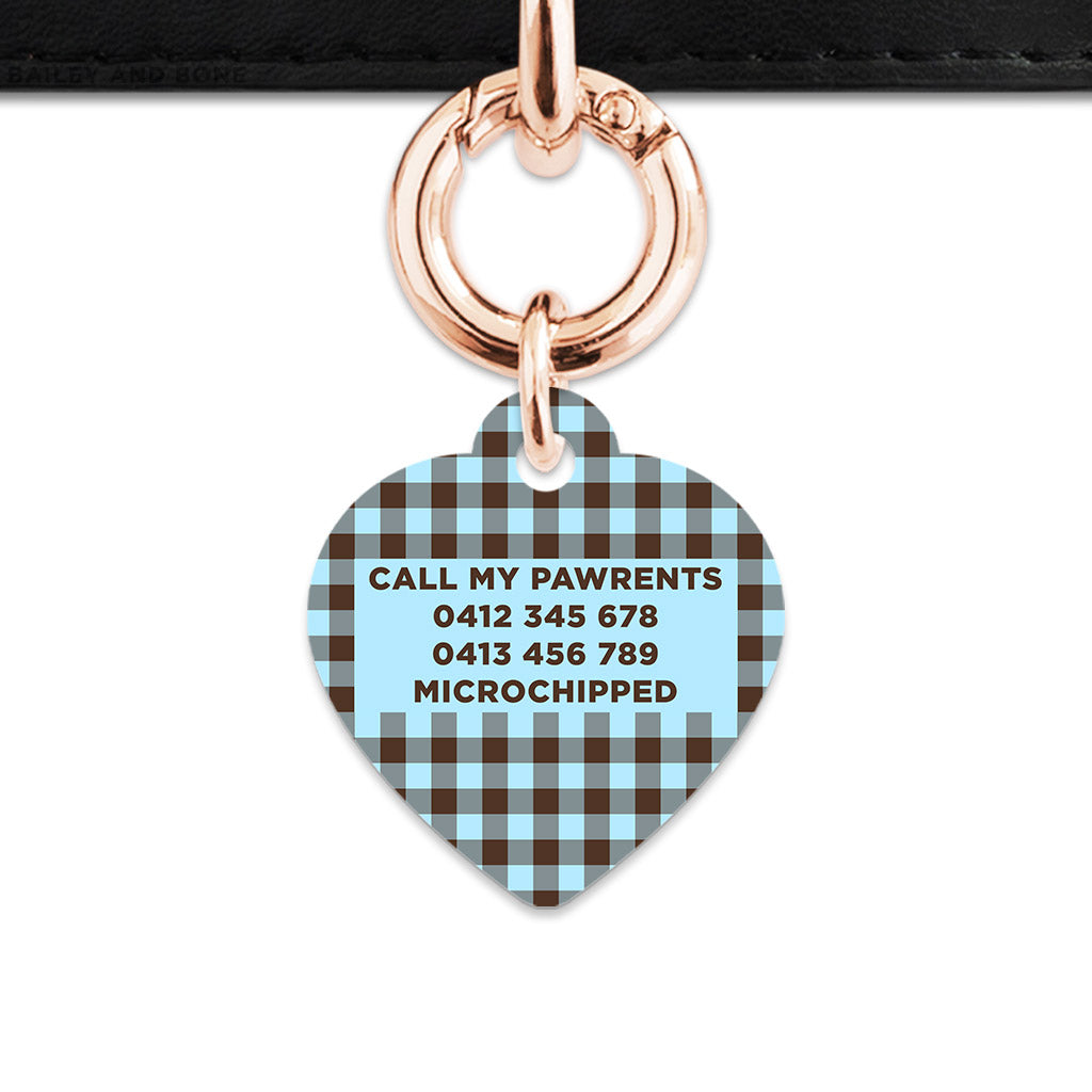 Blue And Brown Gingham Pet ID Tag