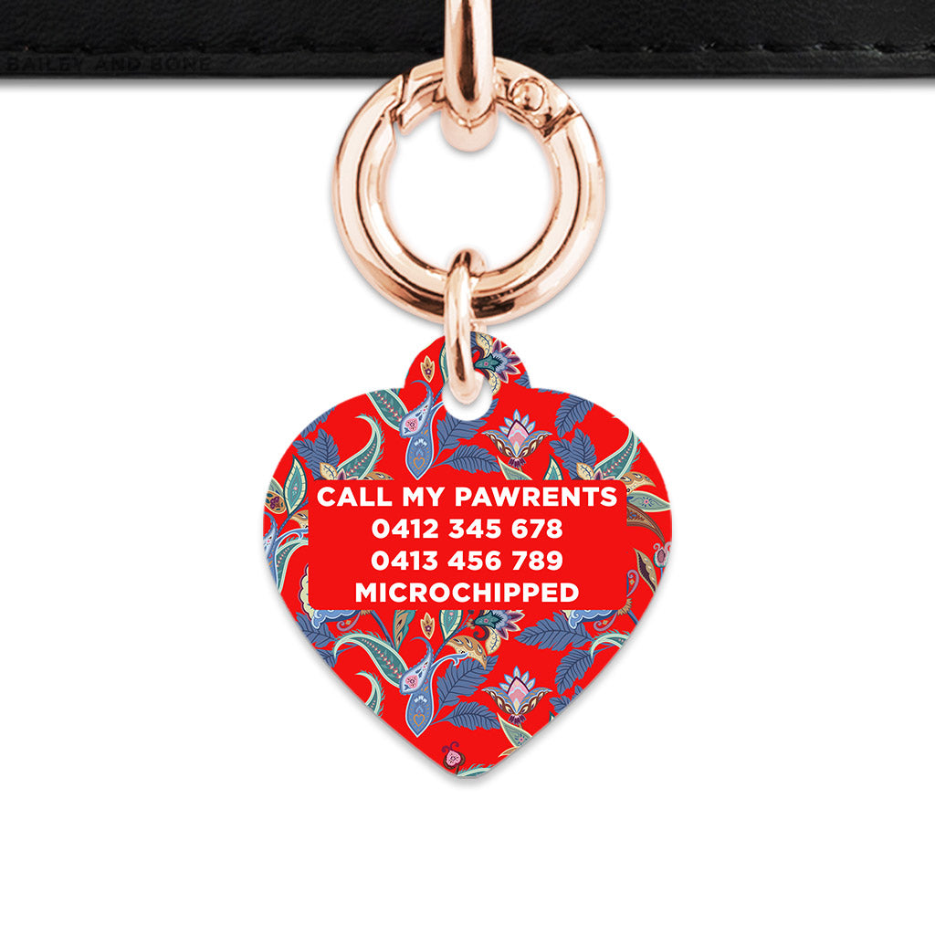 Red Paisley Pattern Pet ID Tag