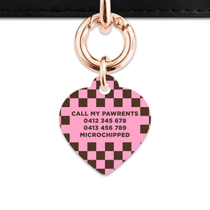 Pink And Brown Checkers Pet ID Tag