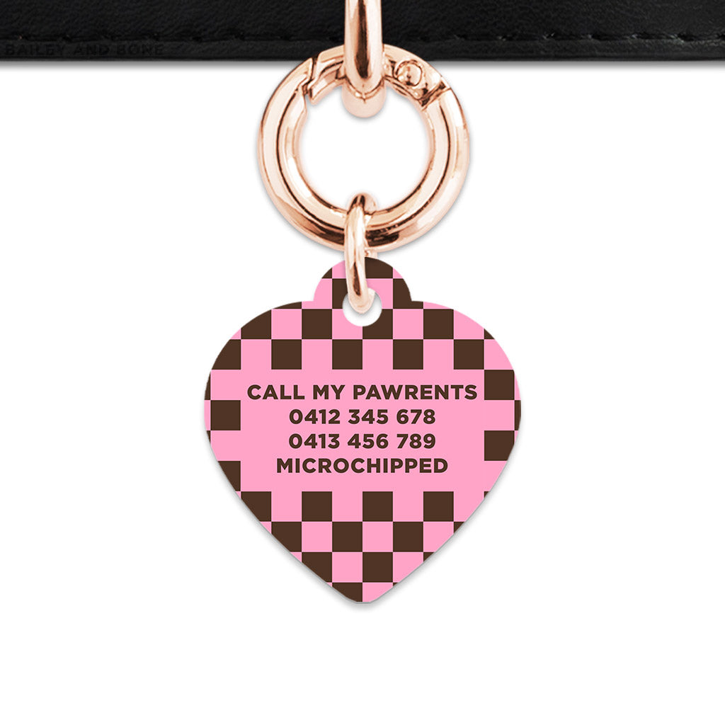 Pink And Brown Checkers Pet ID Tag