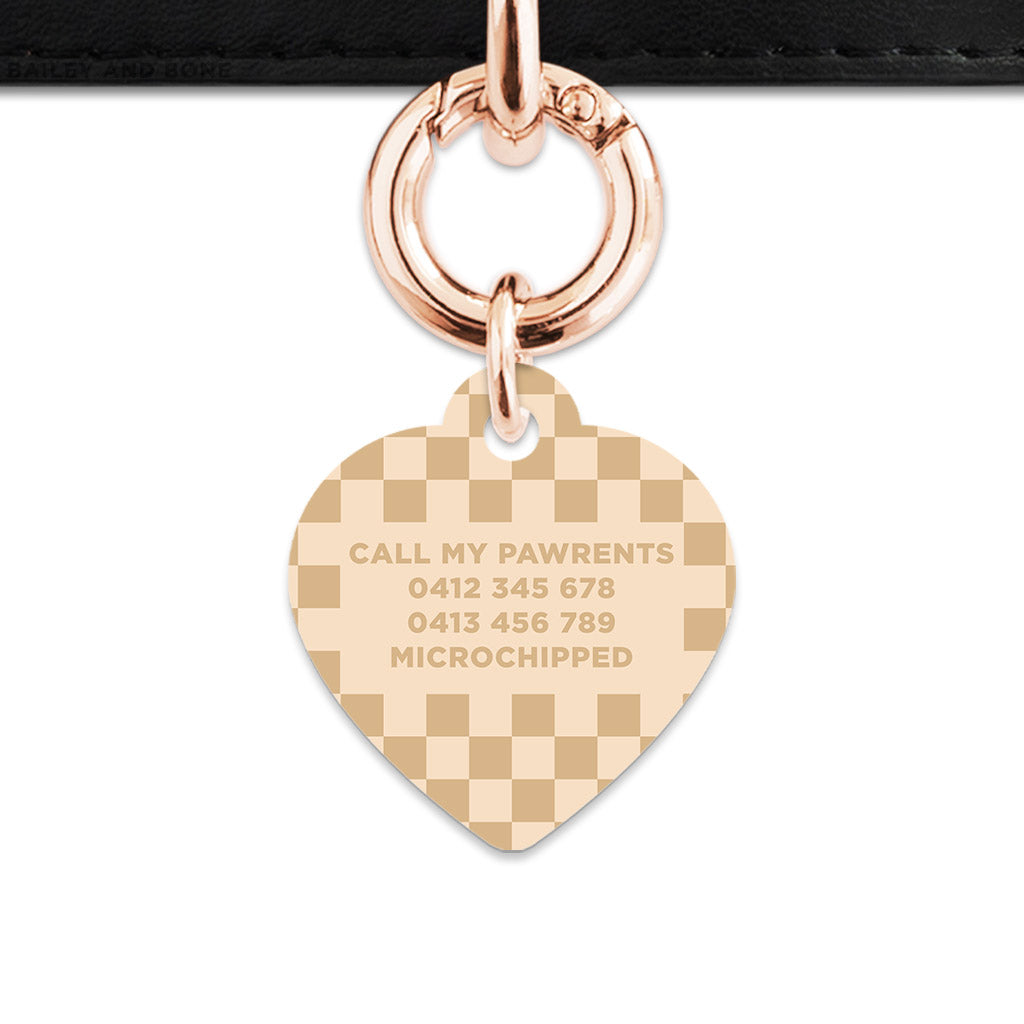 Beige And Tan Checkers Pet ID Tag