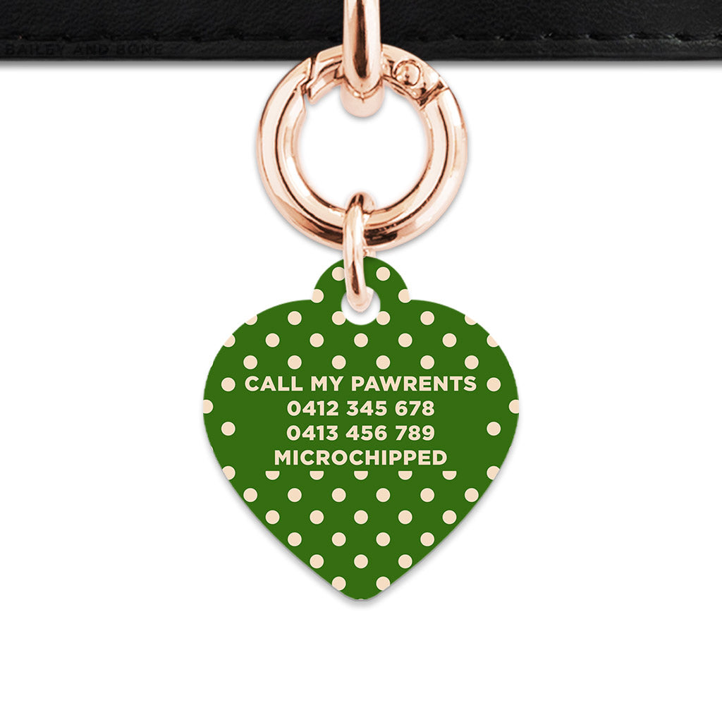 Green And Beige Polka Dots Pet ID Tag