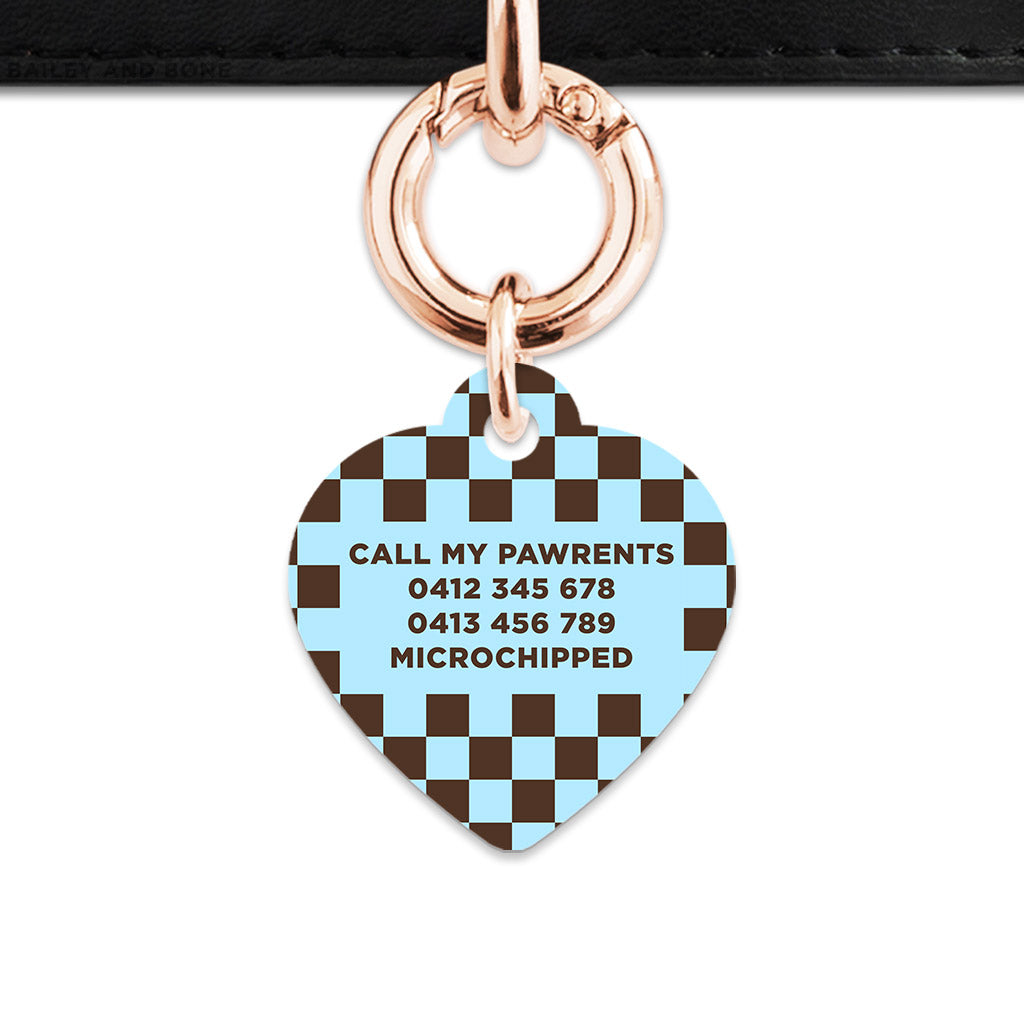 Blue And Brown Checkers Pet ID Tag