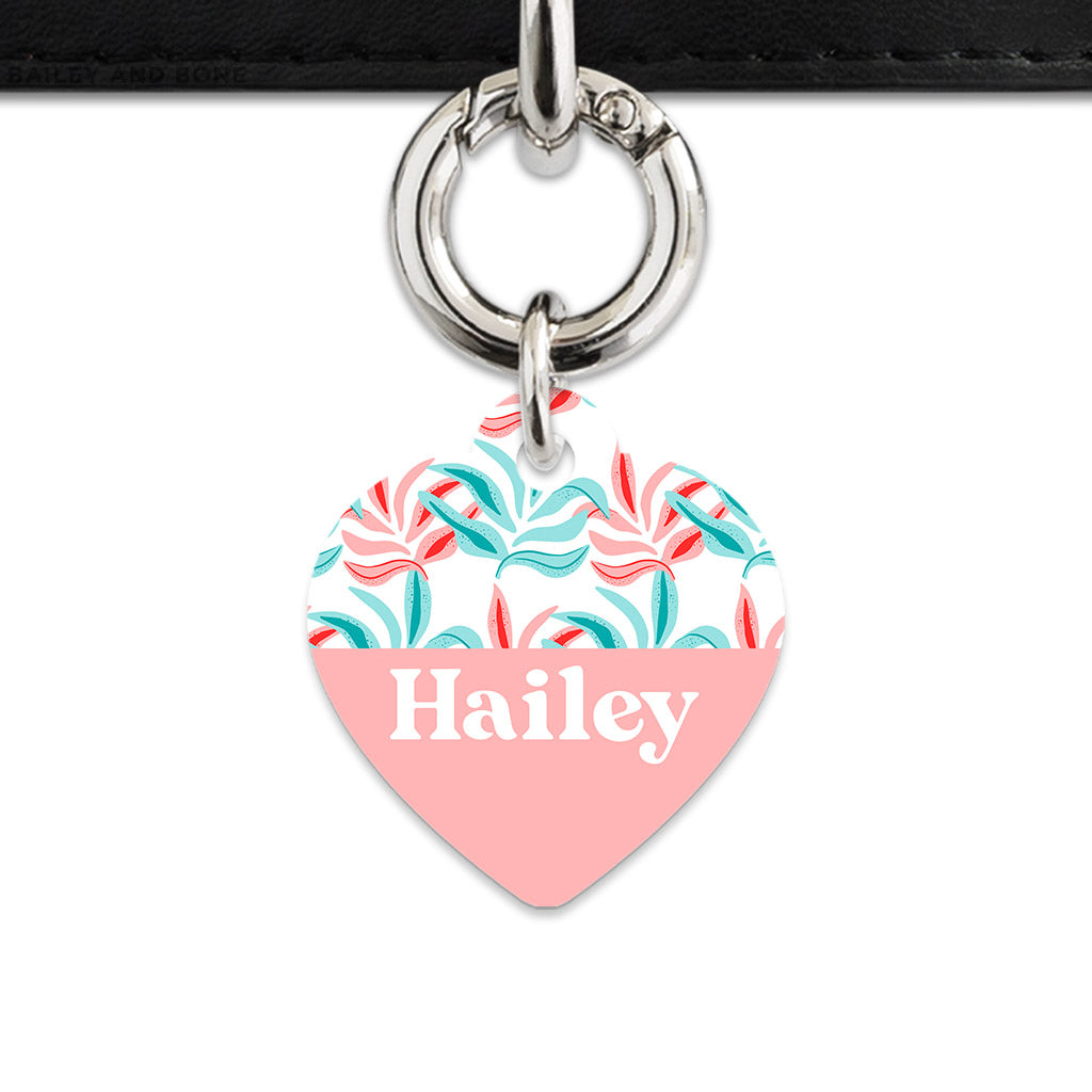 Pink And Blue Tropical Leaves Pet ID Tag