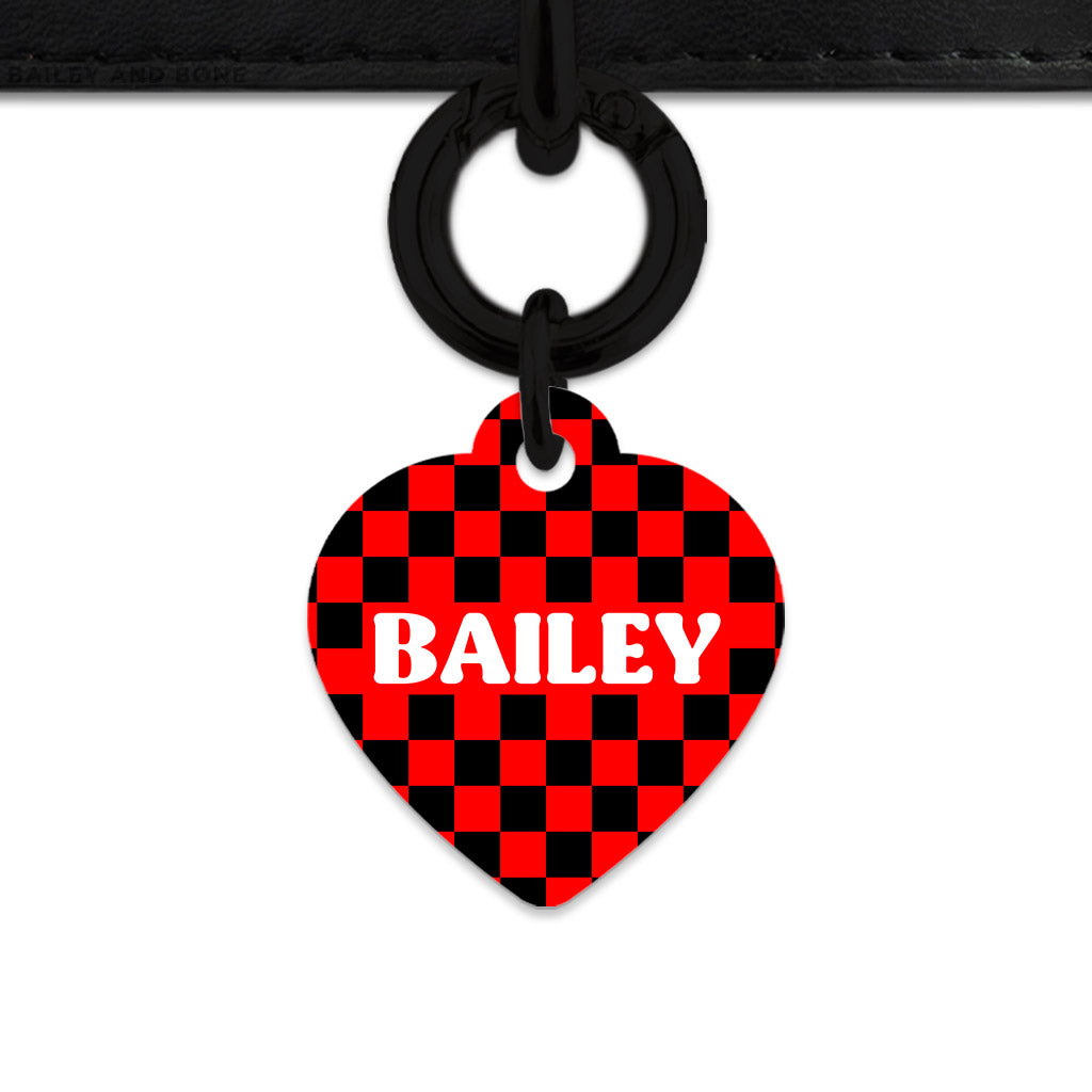 Black And Red Checkers Pet ID Tag