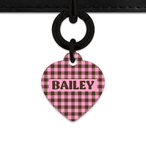 Pink And Brown Gingham Pet ID Tag