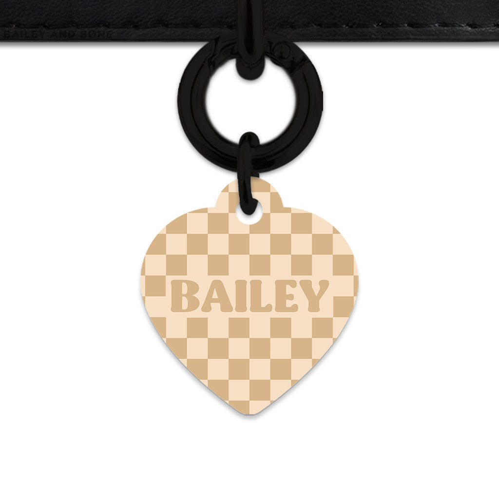 Beige And Tan Checkers Pet ID Tag