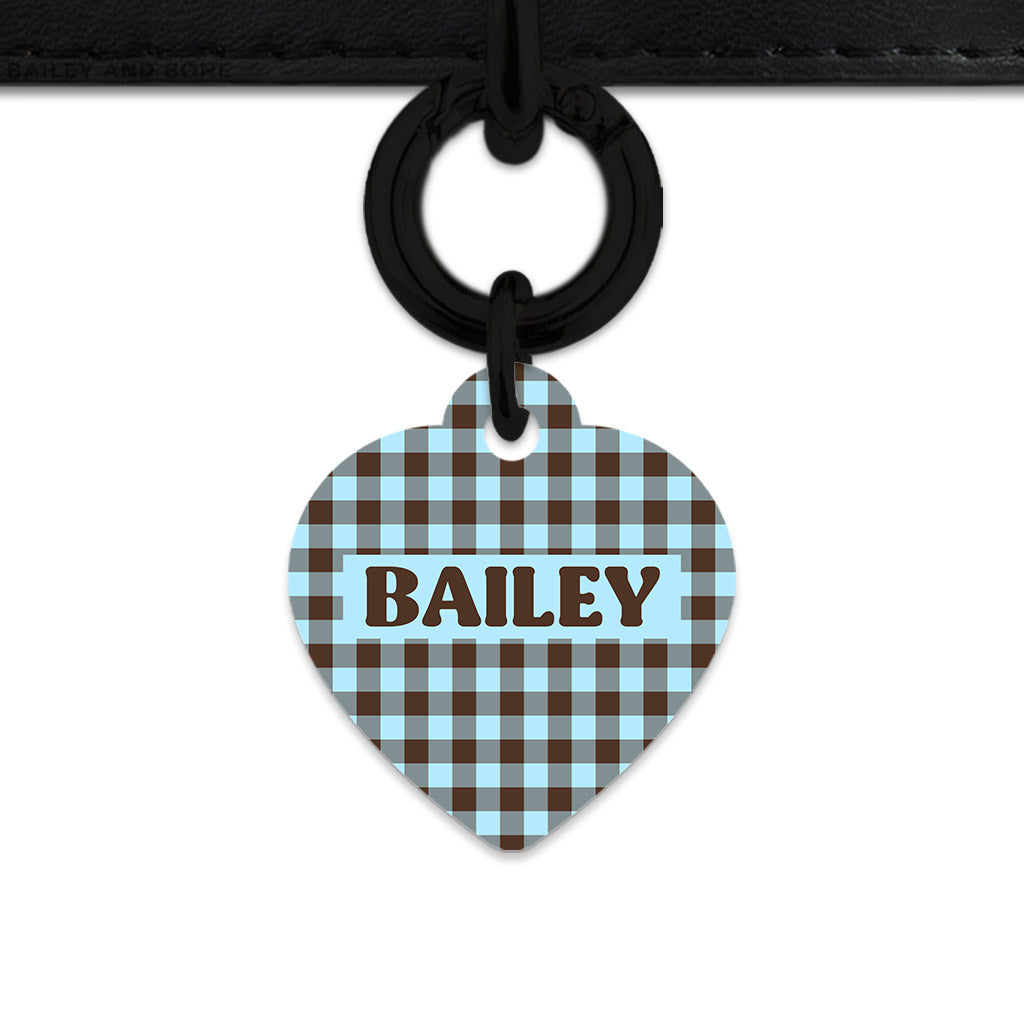 Blue And Brown Gingham Pet ID Tag