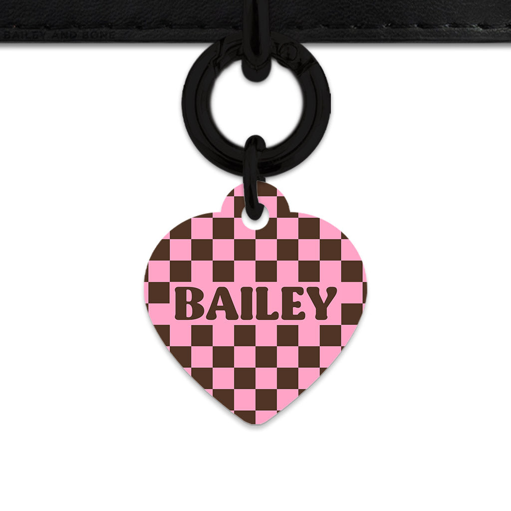 Pink And Brown Checkers Pet ID Tag