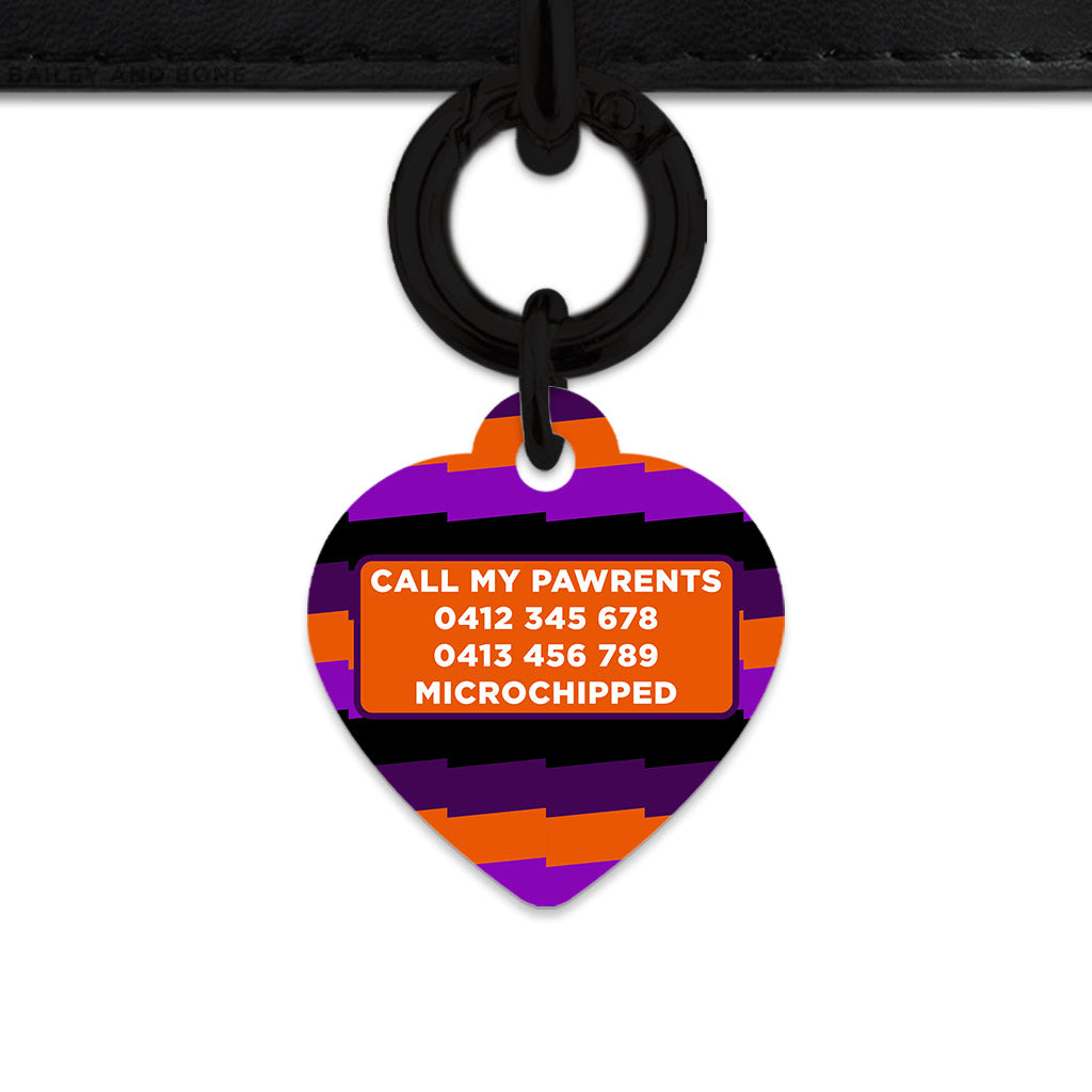 Purple And Orange Spooky Stripes Pet ID Tag