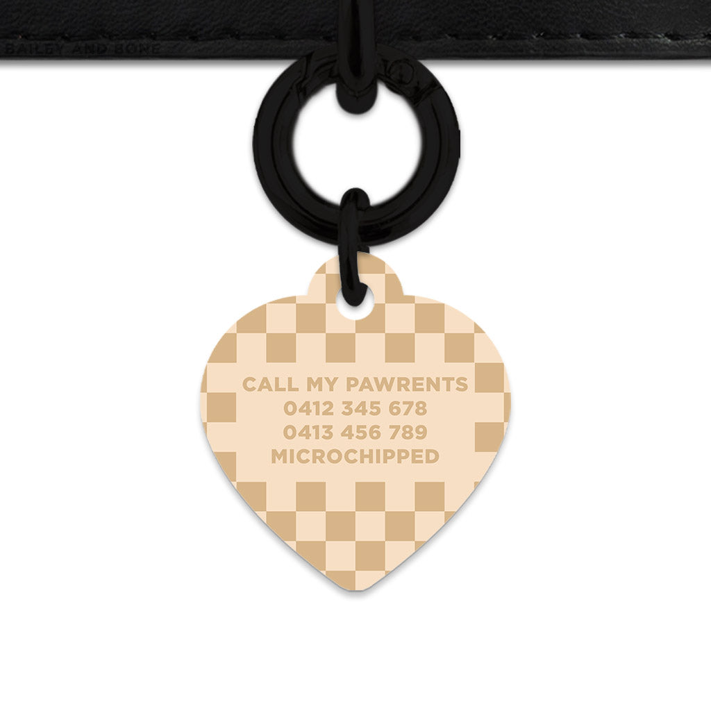 Beige And Tan Checkers Pet ID Tag