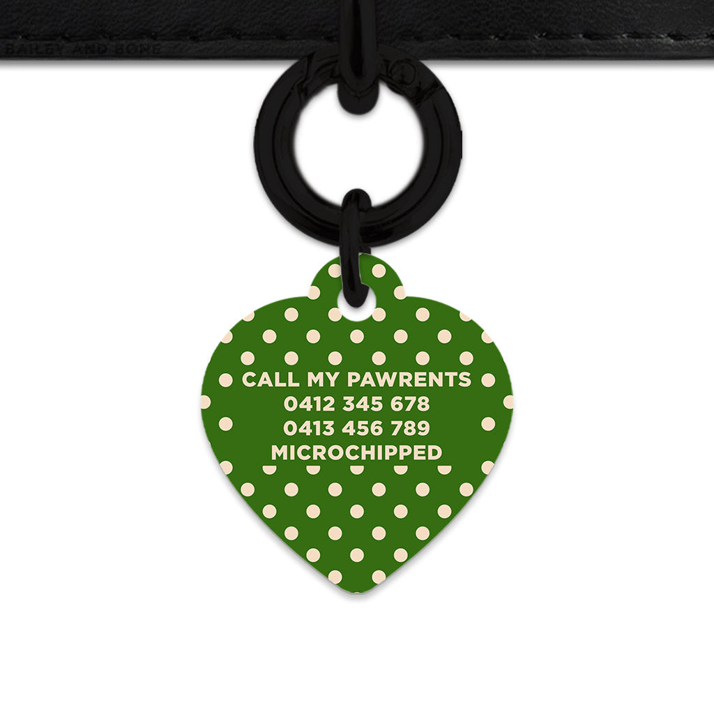Green And Beige Polka Dots Pet ID Tag