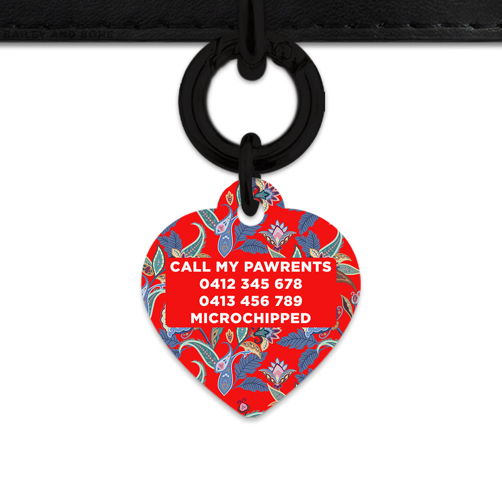 Red Paisley Pattern Pet ID Tag