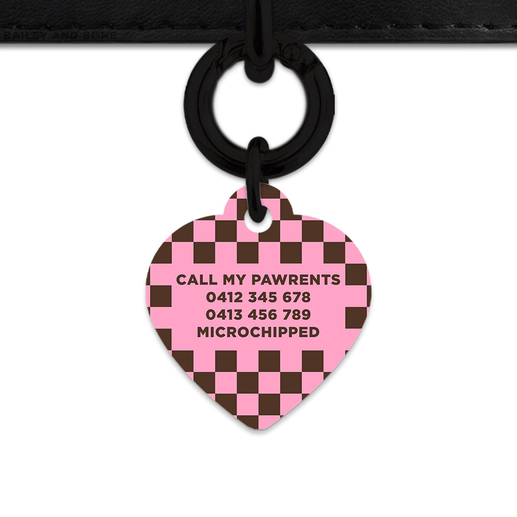Pink And Brown Checkers Pet ID Tag