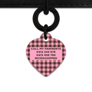 Pink And Brown Gingham Pet ID Tag