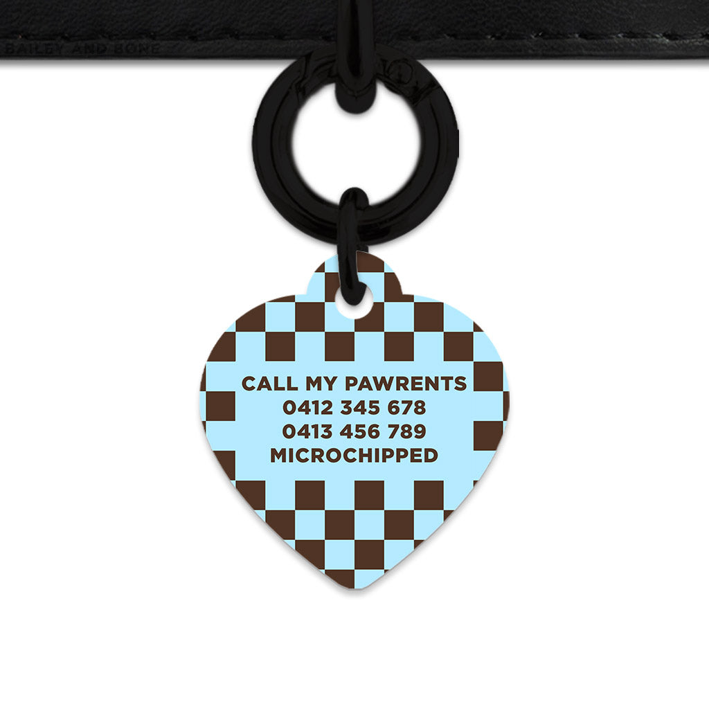 Blue And Brown Checkers Pet ID Tag